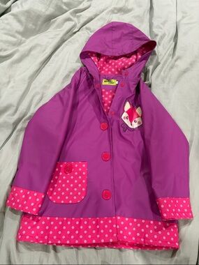 Western Chief Purple & Pink Hooded Kids Raincoat with Fox Patch